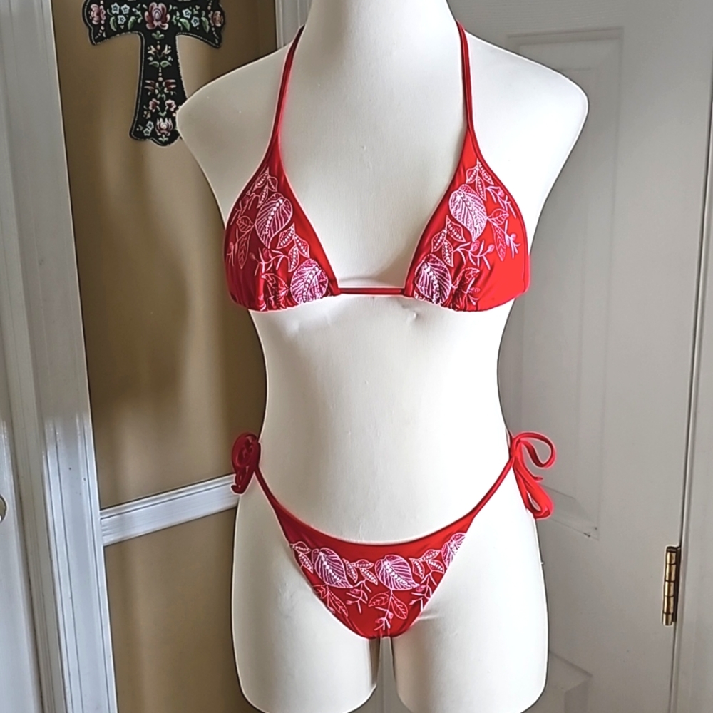 La Perla Embroidered Red String Bikini